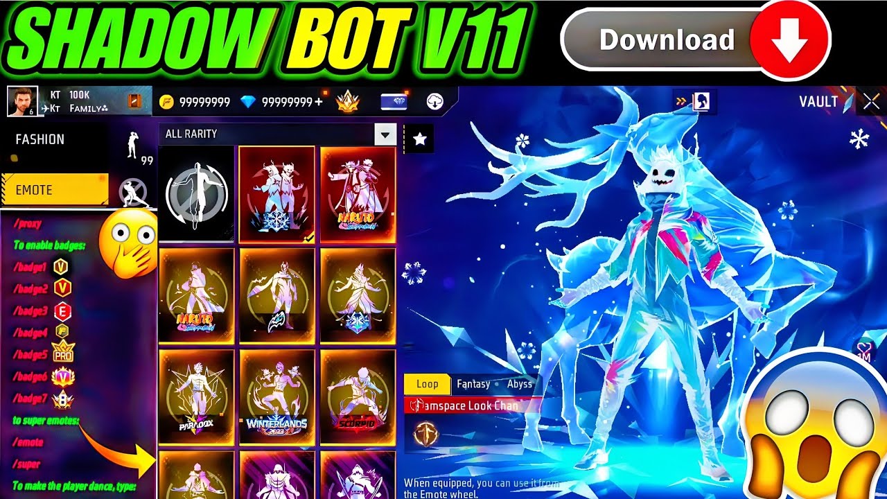 SHADOW BOT V11 TEST — ALL EMOTES & BADGES REAL OR FAKE? Full Free Fire MAX Review!