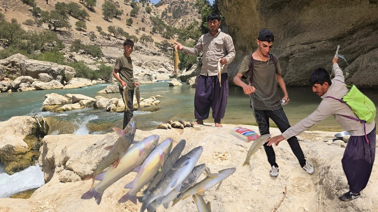 🎣 The great adventure of nomads in Zagros | Catching giant fish from the pristine rivers of Iran 🌊🔥