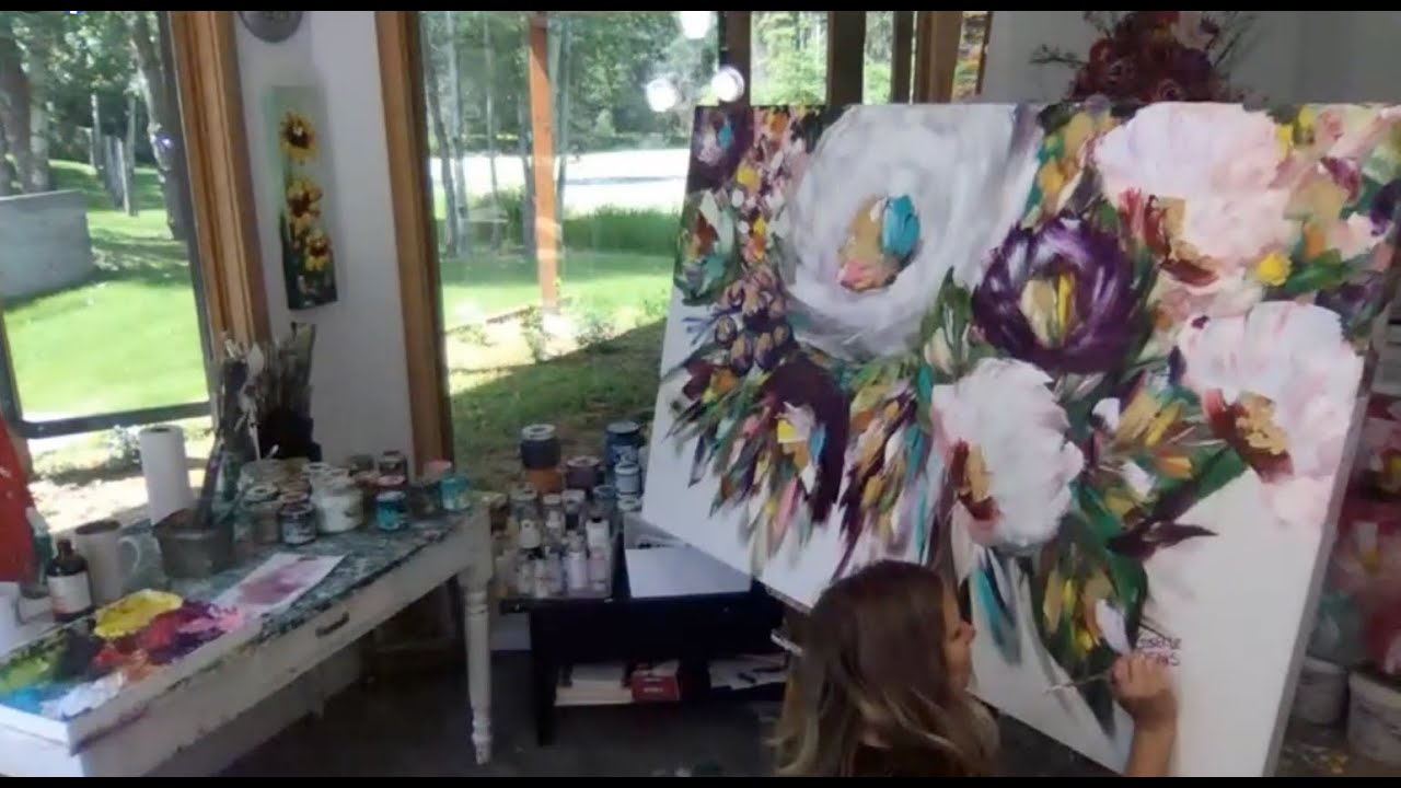 How to paint large abstracted flowers with acrylics - long video - Giselle Denis Fine Artist