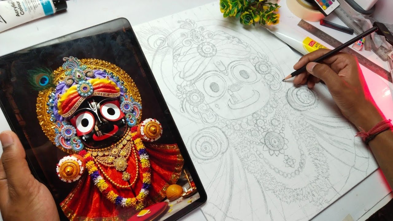 How To Draw Lord Jagannath, Rath Yatra Special 😍, Outline Tutorial
