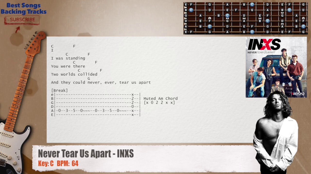 🎸 Never Tear Us Apart - INXS Guitar Backing Track with chords and lyrics