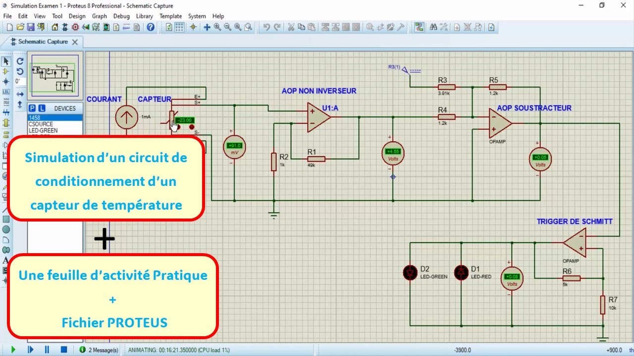 Simulatin d'un circuit de conditionnement d'un capteur de température PT100