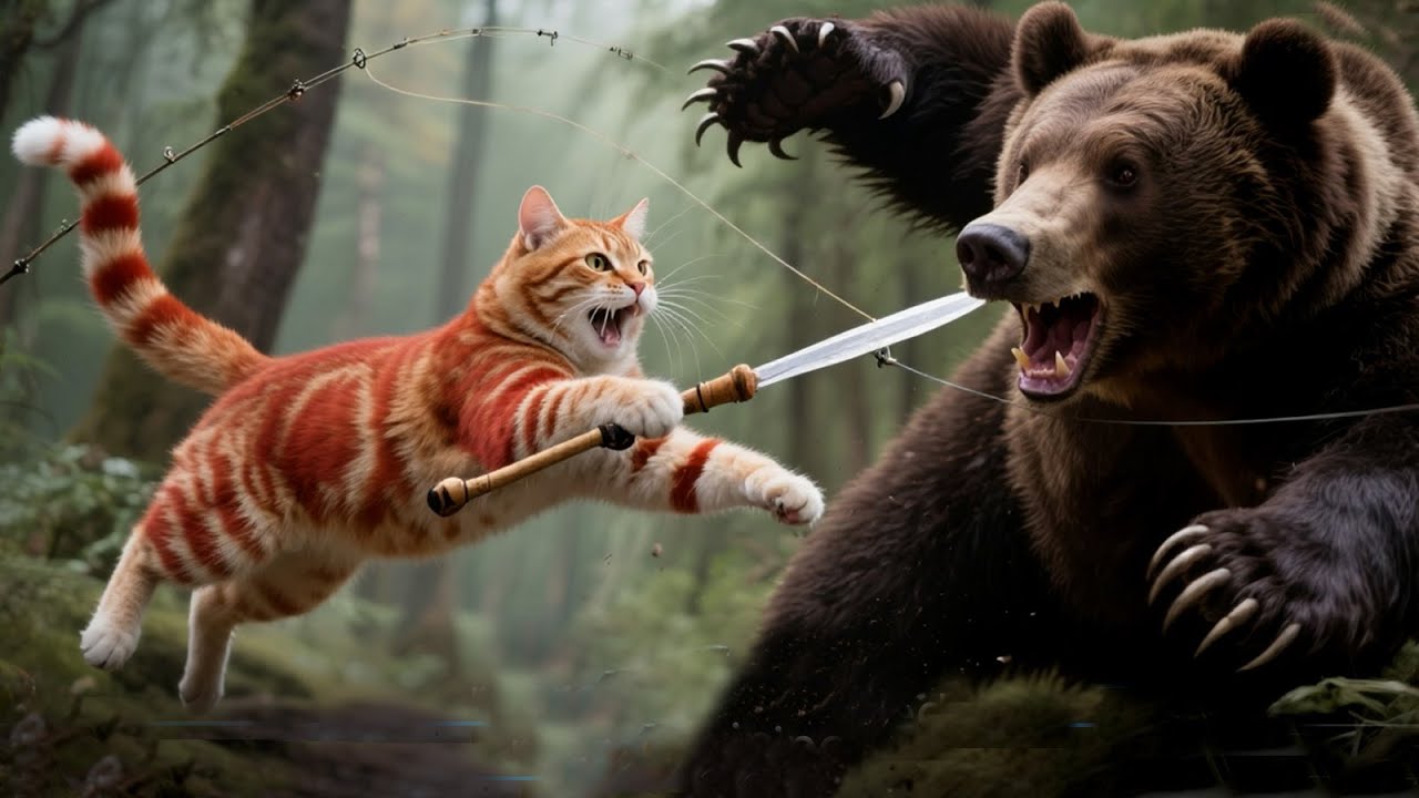 Epic Sword-Wielding Cat vs Bear Battle