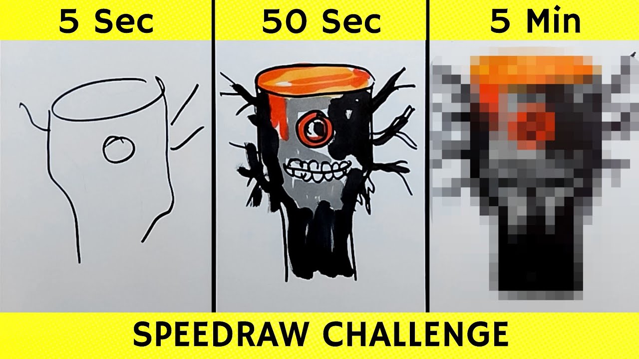 HOW TO DRAW MR TREE HORROR 3 PHASE IN 5 SEC, 50 SEC, 5 MIN (CHALLENGE)