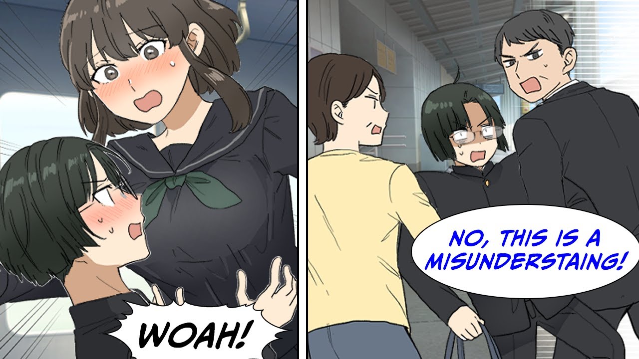 [Manga Dub] A tall girl fell on me on the train and I almost touched her breasts and... [RomCom]