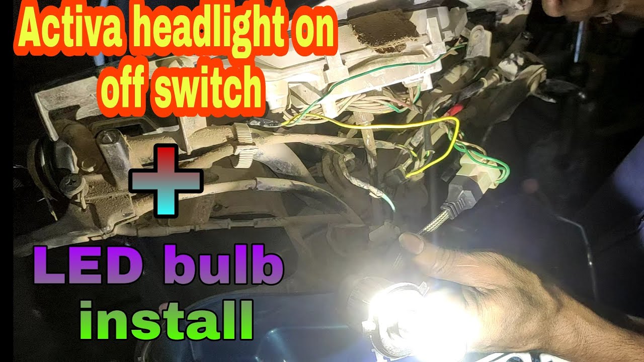 activa bs4 headlight on off switch and led bulb installation | activa head light on off switch