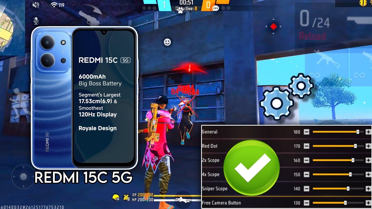 Redmi 15c 5G free fire sensitivity setting ⚙️ | Redmi 15c 5G free fire headshot setting ⚙️