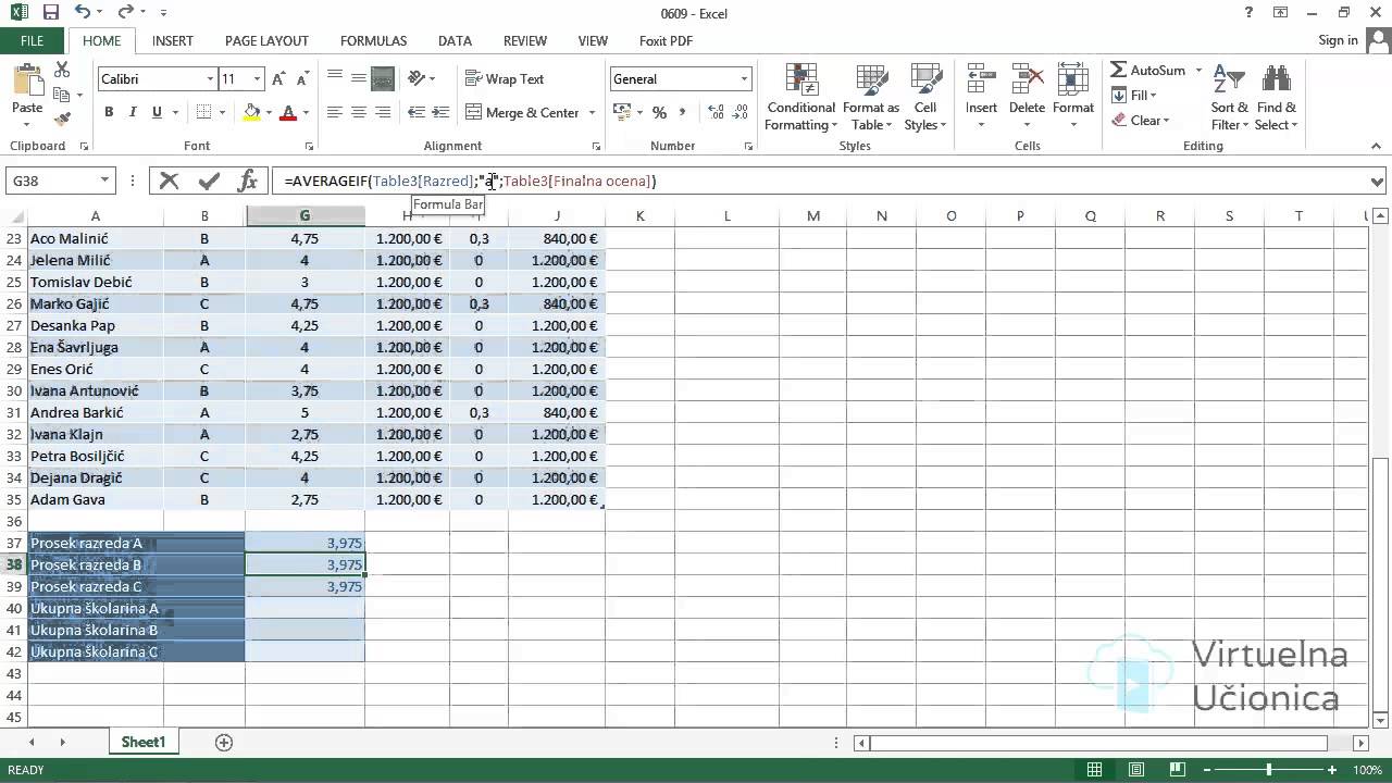 Funkcija uslovnosti u računanju zbira i proseka SUMIF , AVERAGEIF - Kurs Excel 2013