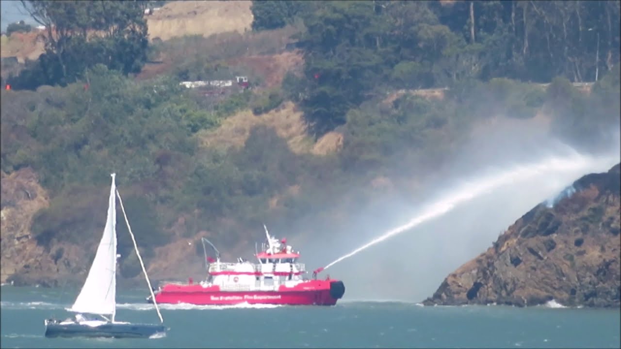 Fireboat in Action on Yerba Buena Island in San Francisco
