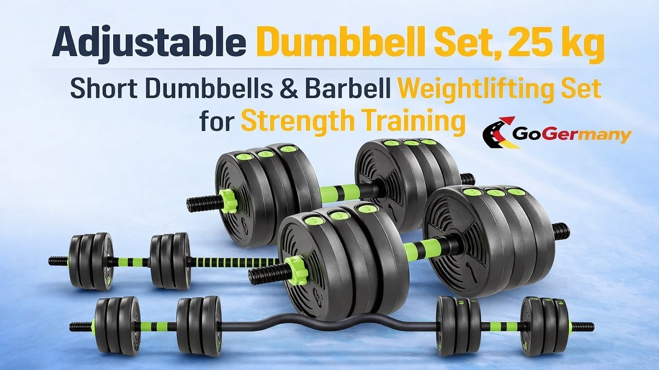 Adjustable Dumbbell Set, 25 kg | Short Dumbbells & Barbell Weightlifting Set for Strength Training
