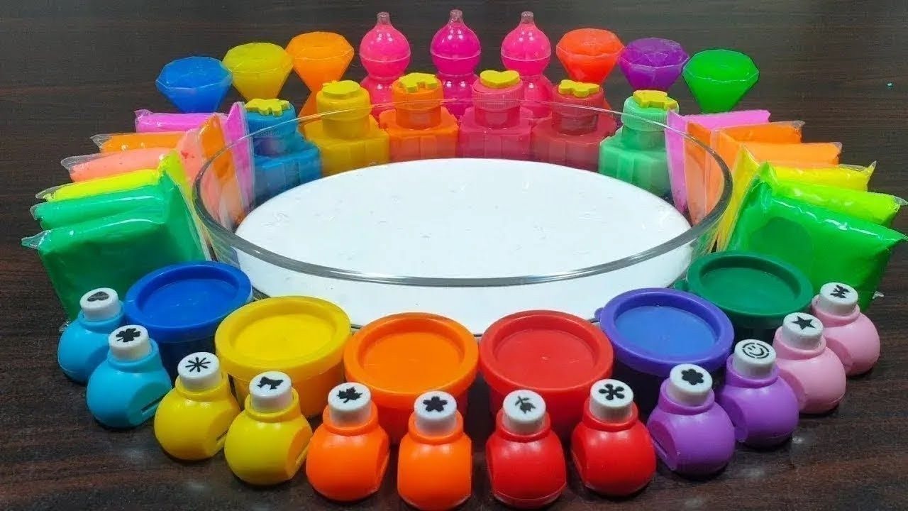 RAINBOW CLAY ! Mixing random things into store-bought slime ! Relaxing slime videos !!!