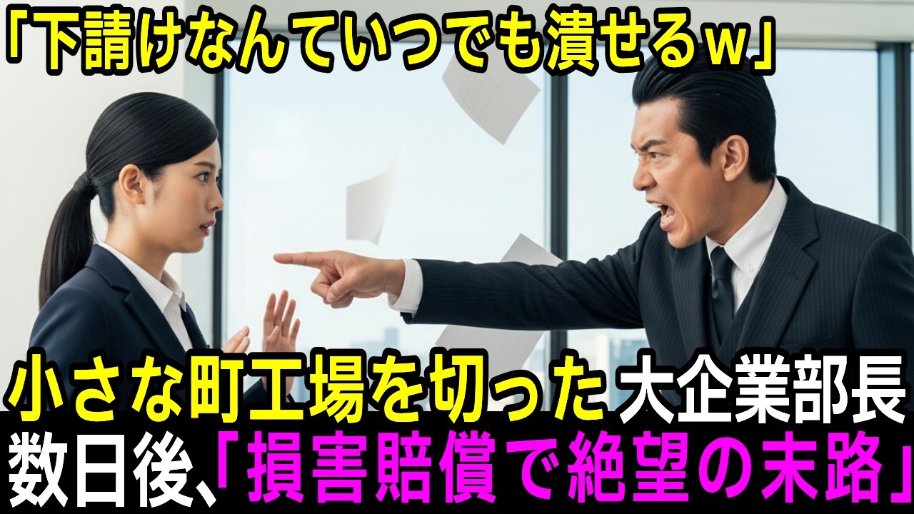 「お前の会社なんていつでも潰せる」小さな下請けの町工場を切った大企業部長→出荷停止で崩壊危機！損害賠償と絶望の末路【スカッと】【修羅場】
