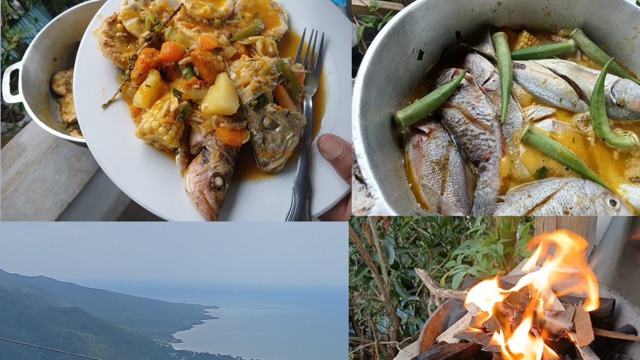 Jamaicans Cooking Steam Fish N Crackers On  HillSide In A Gazebo