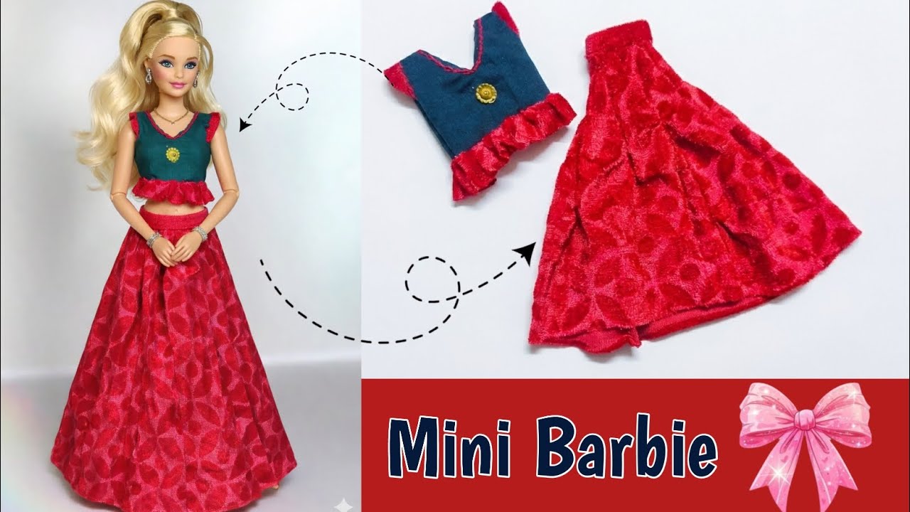 Mini Barbie Lehenga and crop top from old clothes 