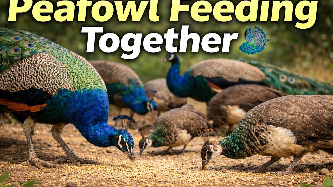Peafowl Feeding Behavior | Peacocks and Peahens Together in the Wild 🦚 #peacock 