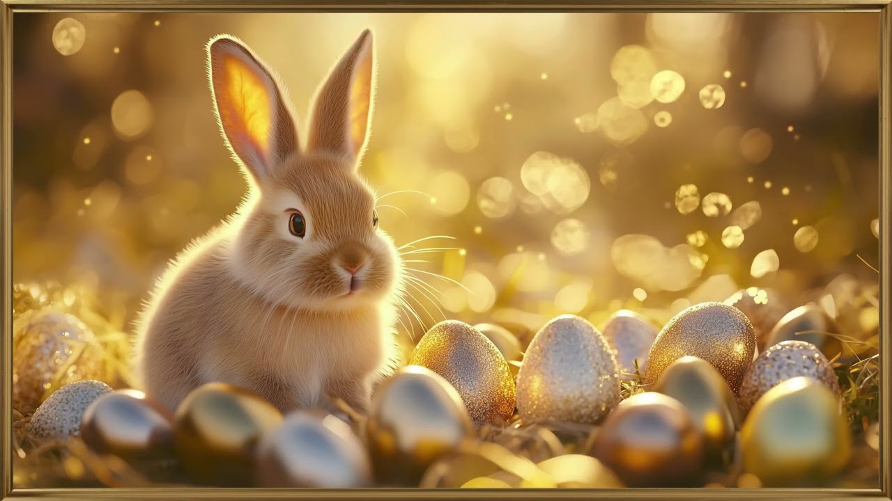 Golden Easter Bunny with Eggs | 4K Ambient Spring Art for Frame TV (2 Hours)