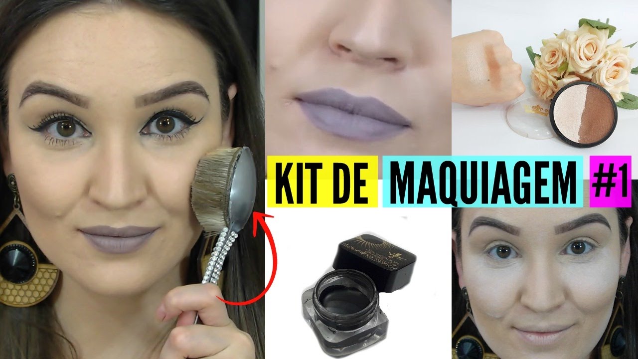 KIT DE MAQUIAGEM CASEIRA - PINCEL OVAL, DELINEADOR, DUO, BATOM...