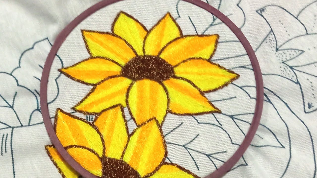 Punto atrás y puntada de relleno en pétalos de girasol 🌻🌻🌻🌻 paso a paso fácil y hermosa 🐞