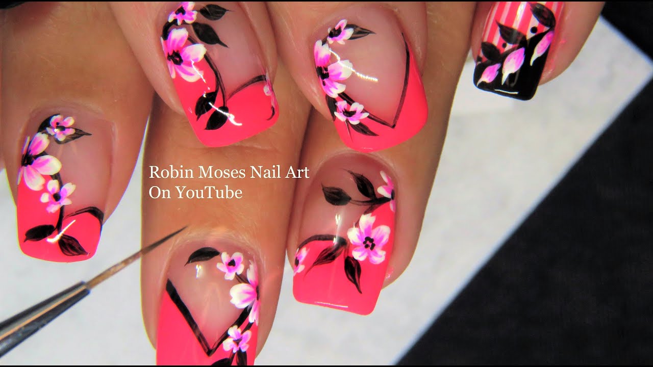 DIY Neon Pink Flower Nails | ROBIN MOSES French Tip Nail Art!