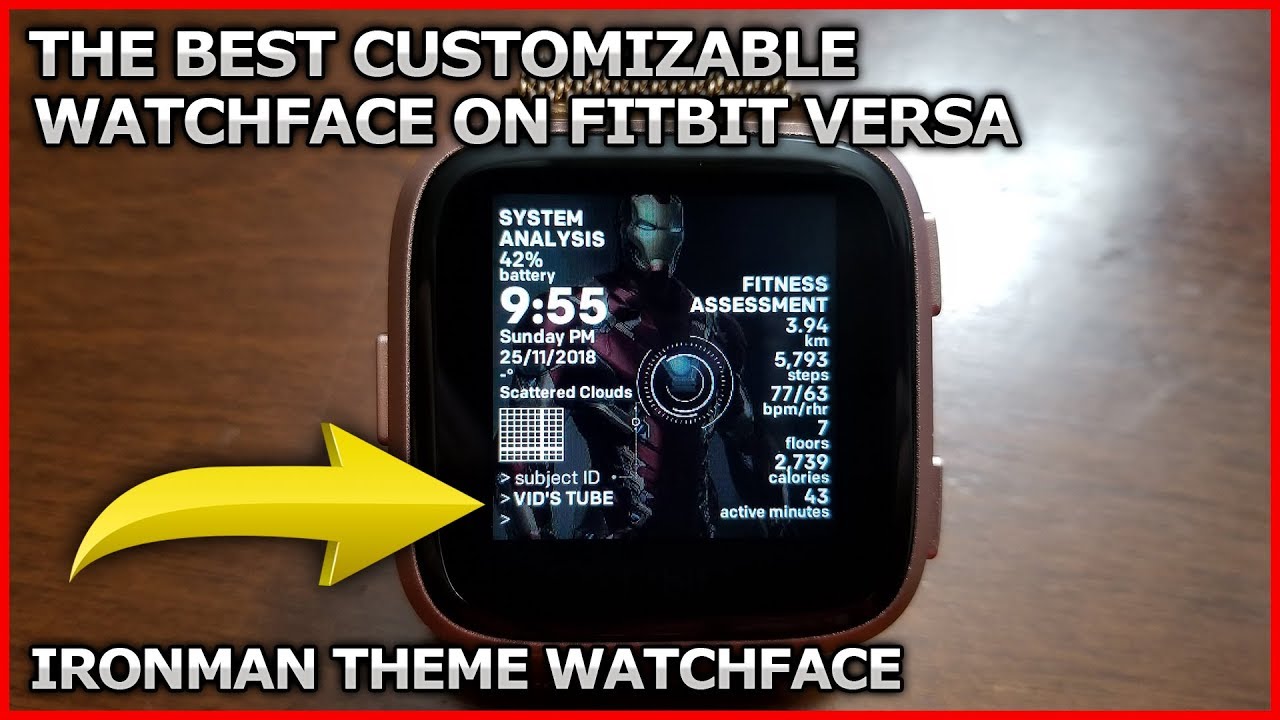 Best Iron Man watchface with customizable background for FITBIT SENSE, VERSA 3, 2, LITE