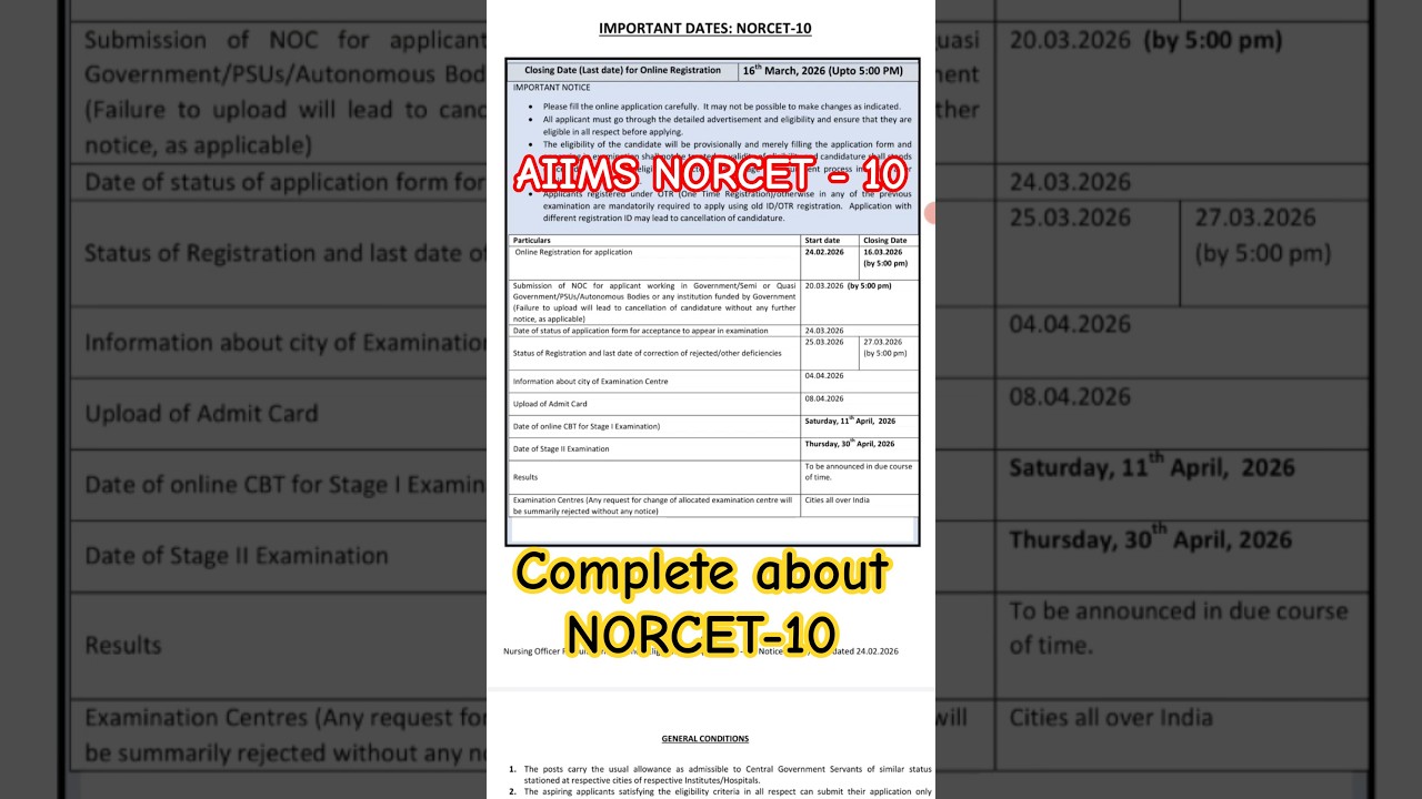 NORCET 10 Form Start 2026 | Complete Details | AIIMS Nursing Officer Online Form #norcetvacancy