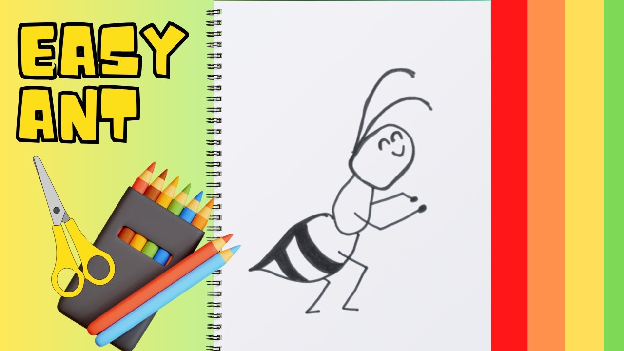 How to draw a cute ant, An easy step-by-step drawing for kids