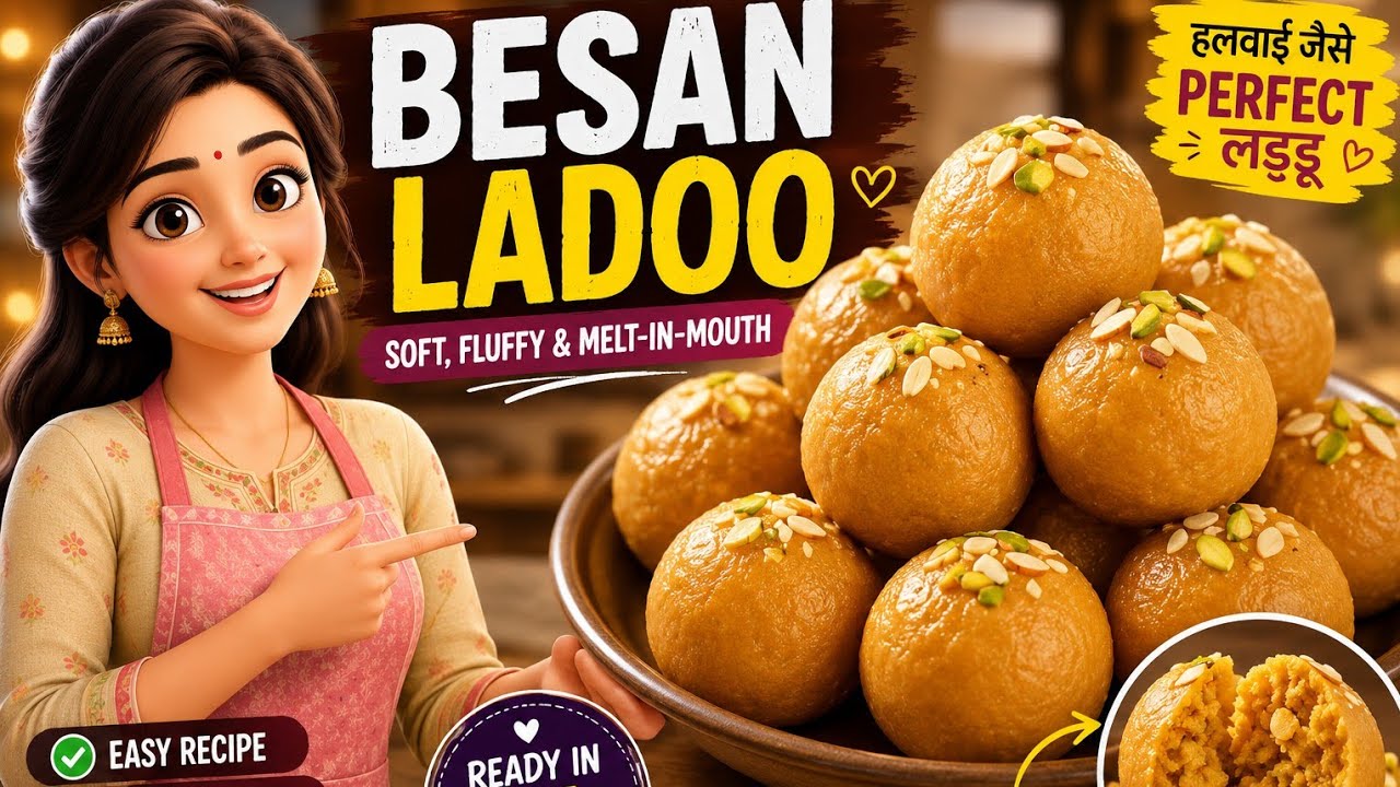 Besan Ke Ladoo Recipe 😍 | Soft, Fluffy & Melt-in-Mouth Besan Ladoo | Easy Indian Sweet Recipe 