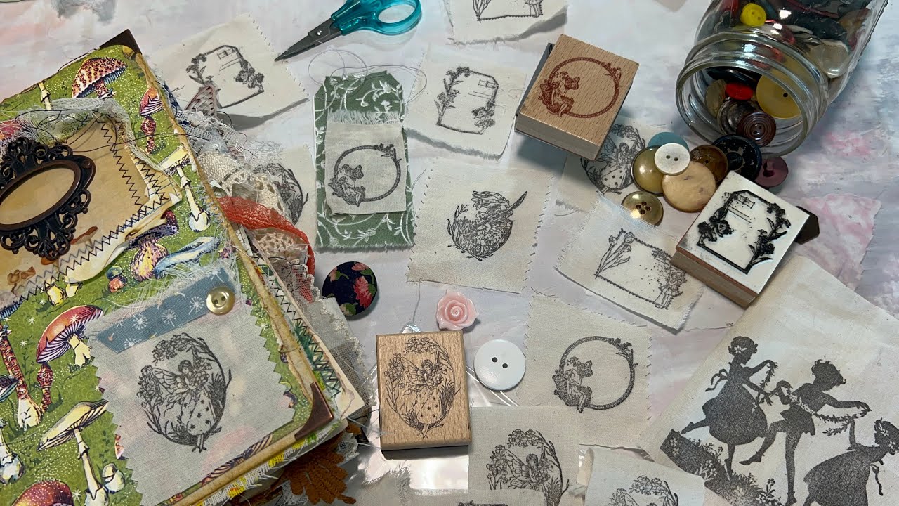 Stamped Fabric patches // Easy junk journal embellishments￼￼