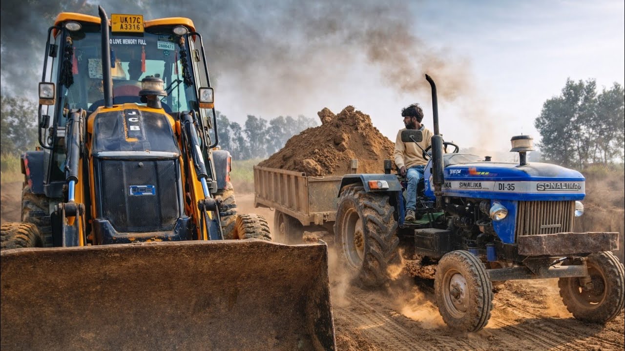 JCB 3DX Machine is Loading Soil into Mahindra, Sonalika, and Swaraj Tractors | JCB and Tractor 