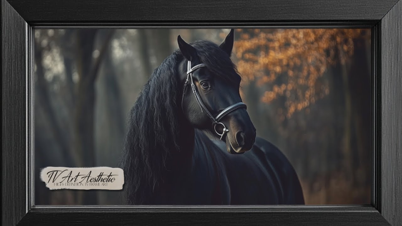 Frame TV Art | Majestic Black Fresian Horse in Forest at Dawn | Frame Art | 2 HRS  | No Sound