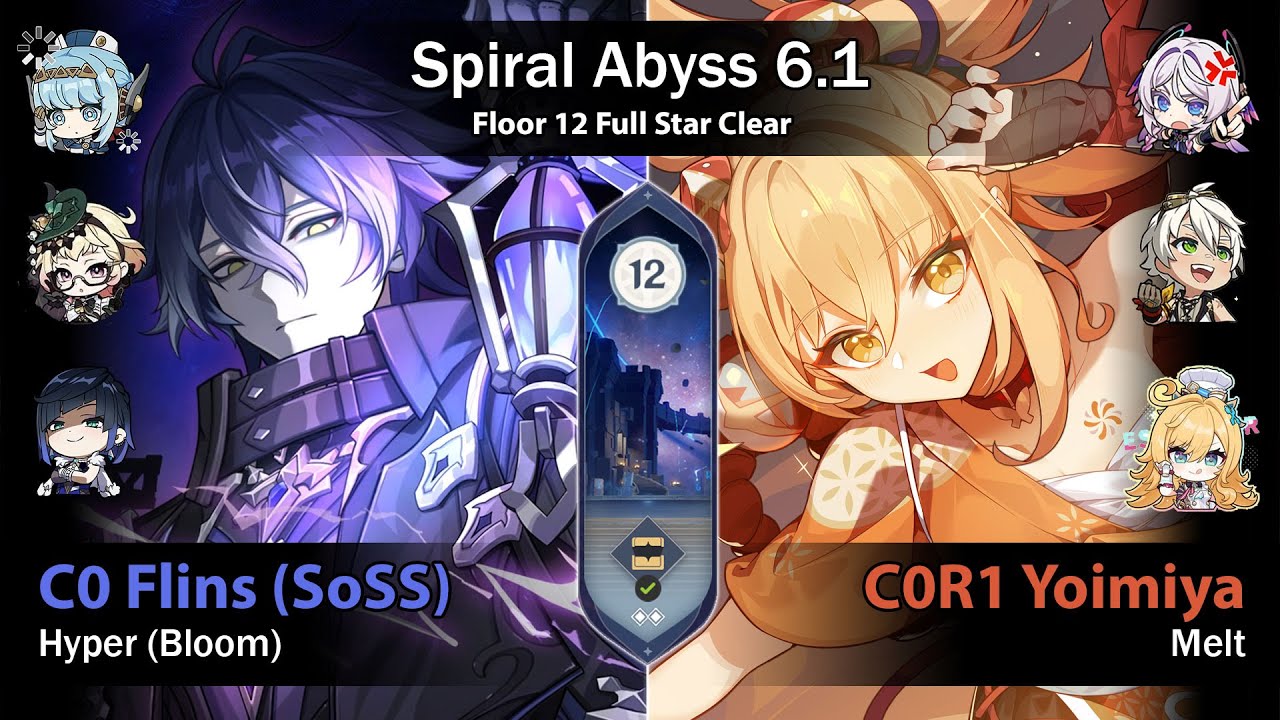 【Spiral Abyss 6.1】C0 Flins Hyper (Bloom) & C0R1 Yoimiya Melt