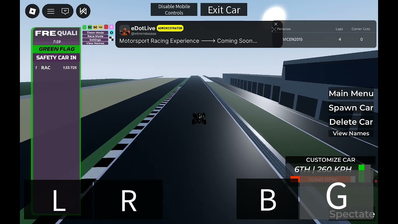 Jugando un juego de f1 de roblox simulando una clasificación 