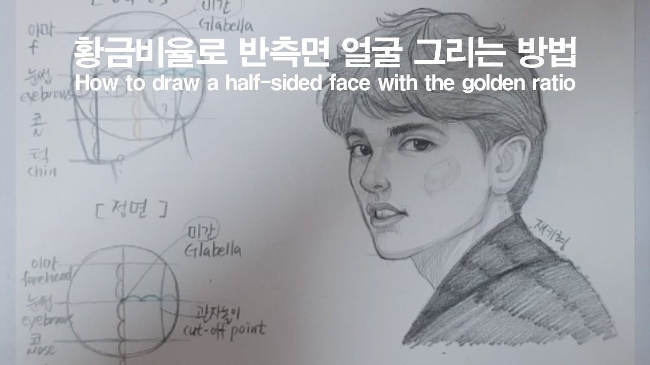 초보자를 위한 반 측면 얼굴 그리는 방법 /황금 비율로 얼굴 그리는 방법/  루미스 기법으로 얼굴 쉽게 그리기