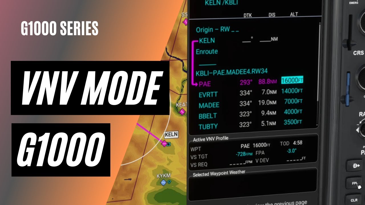 Использование вертикальной навигации на G1000 | Режим VNV | Планирование начала снижения