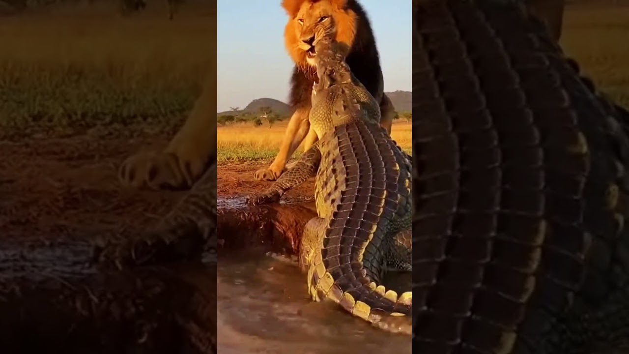 Lion vs Crocodile at the Waterhole 😳
