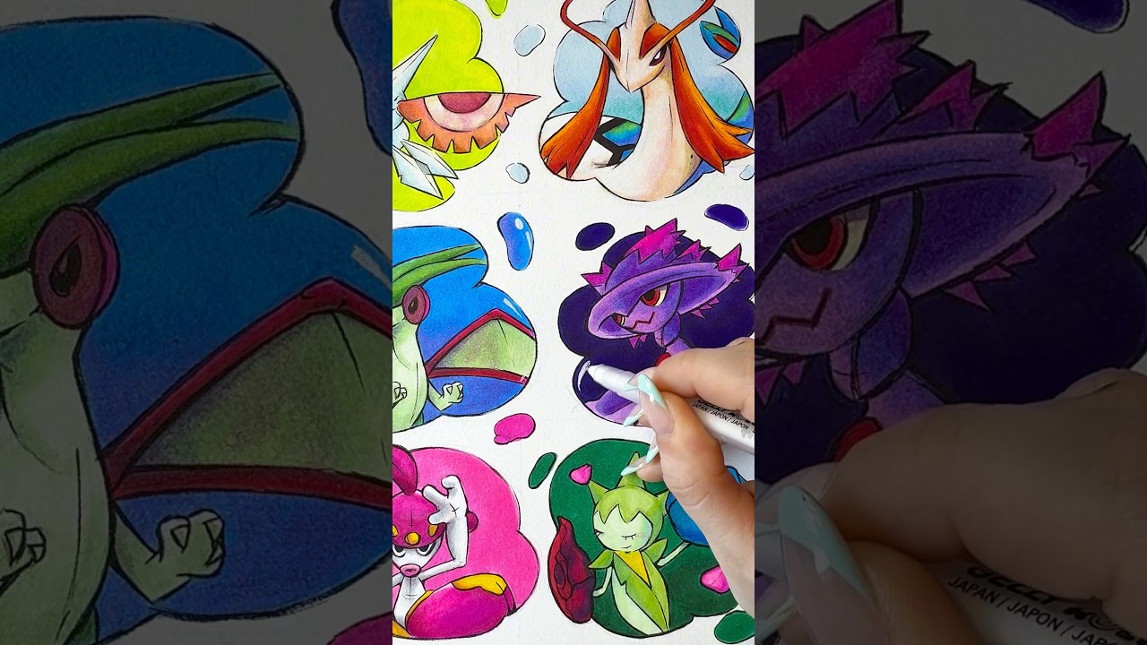 Dibujo a mi 🔥EQUIPO POK&Eacute;MON🔥 con marcadores de alcoh0l😱 #arte #pokemon