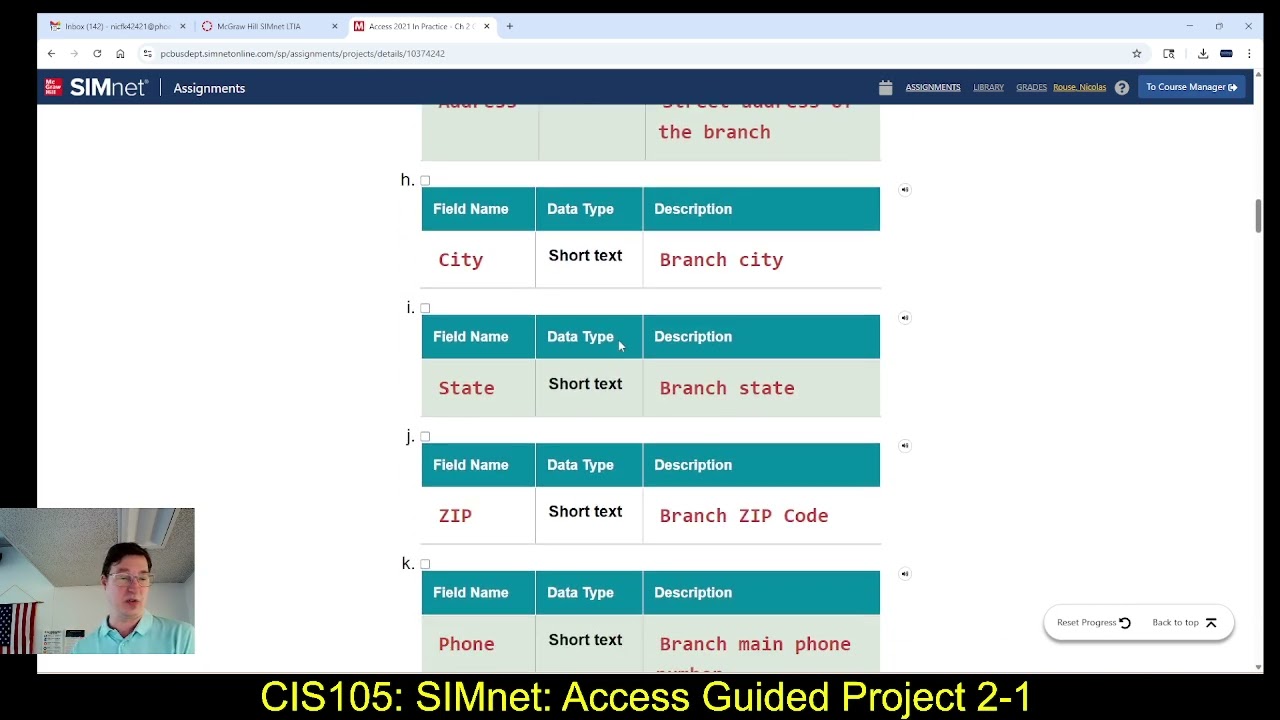 CIS105: 11/13/25: SIMnet Access Guided Project 2-1