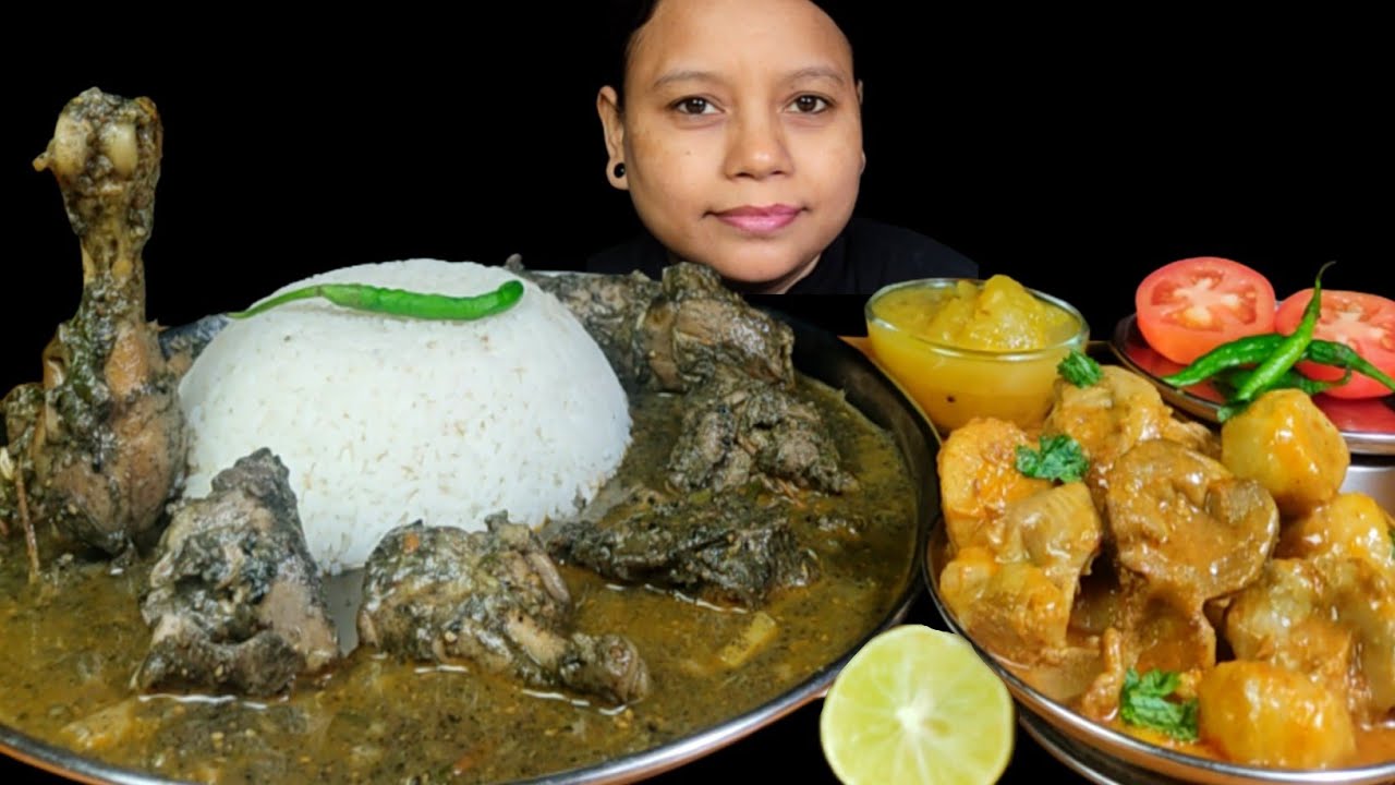 Eating Sesame Chicken Curry with Rice, Gizzard Arbi Sabji & Omita Khar | Eating Show | Asmr Mukbang