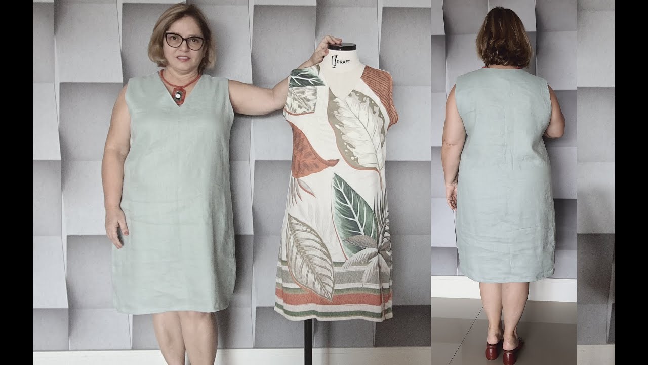 Diy - Vestido tubinho plus size sem pences com decote V e revel - aula 310