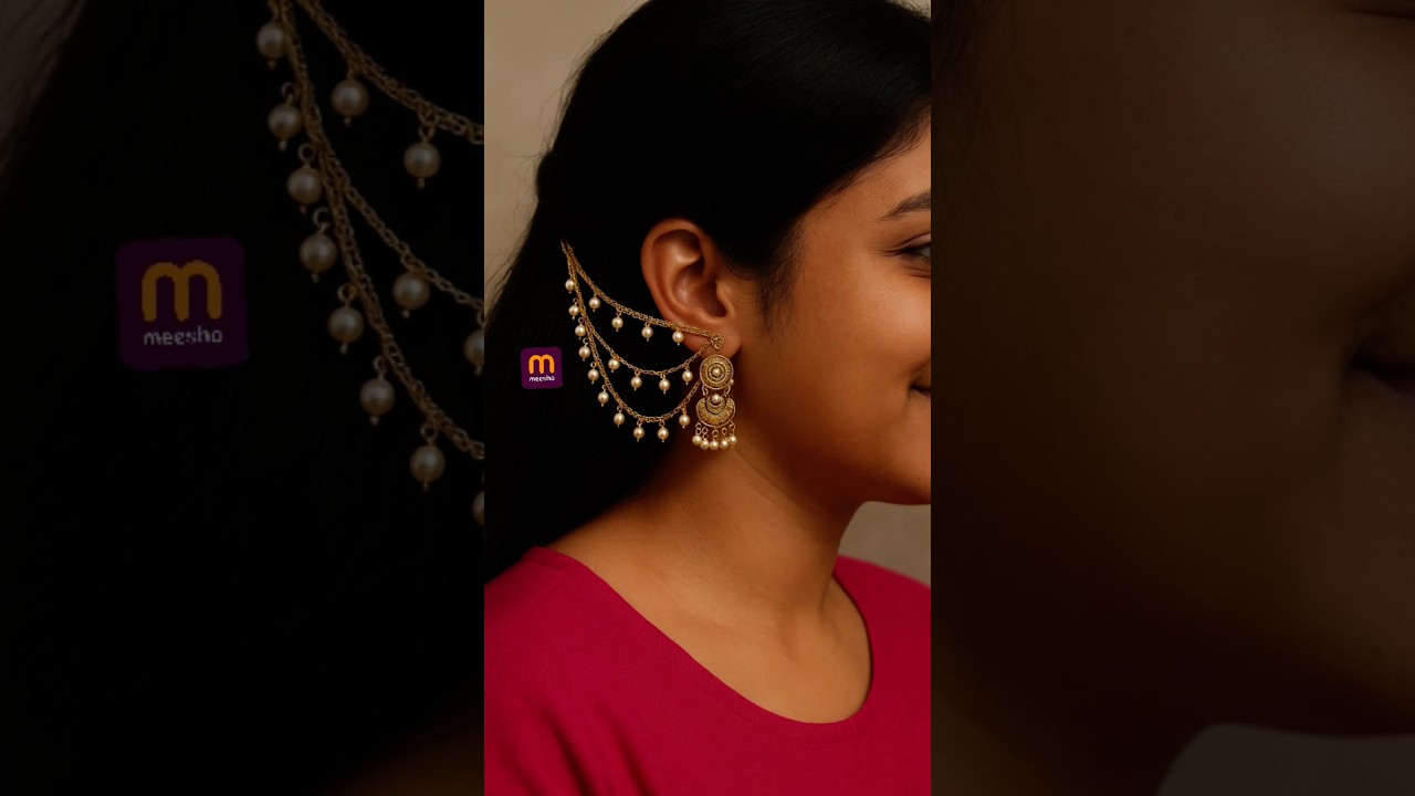 Pearl ear chain🤍#meeshofinds #jewellery #pearlchains #earchain #earcuff #pearlearrings #onam #gold