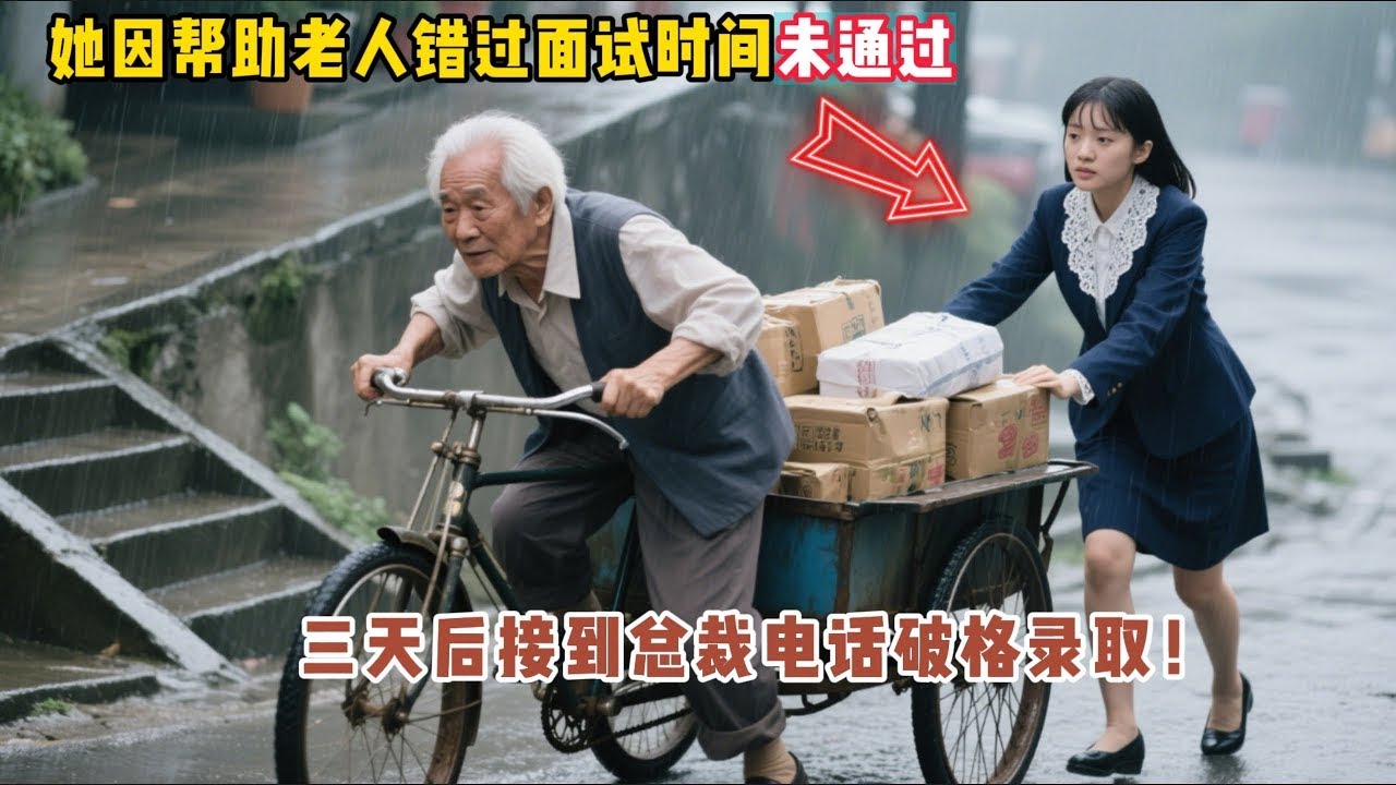 女孩因幫助老人推車，錯過面試時間沒通過，三天後接到總裁電話你破格錄取！ #故事頻道 #情感