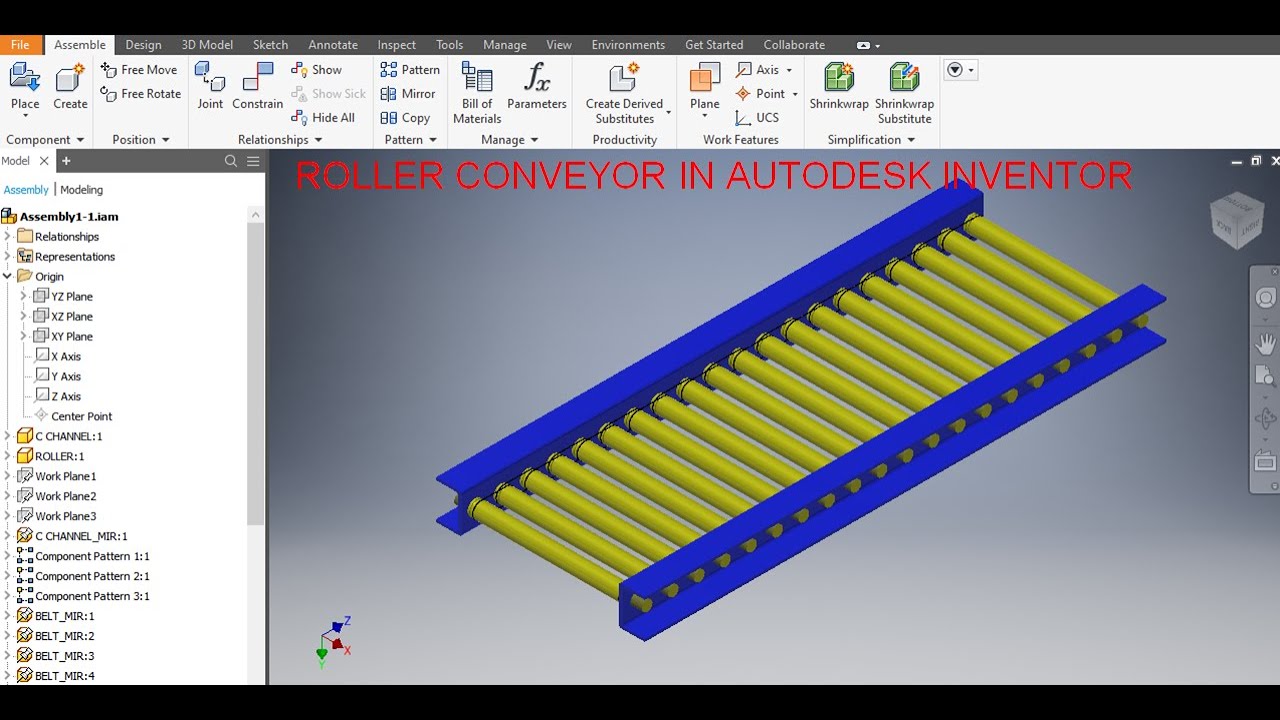 Roller Conveyor Design in Autodesk Inventor || Inventor Basics || Inventor Assembly || Conveyor Bed