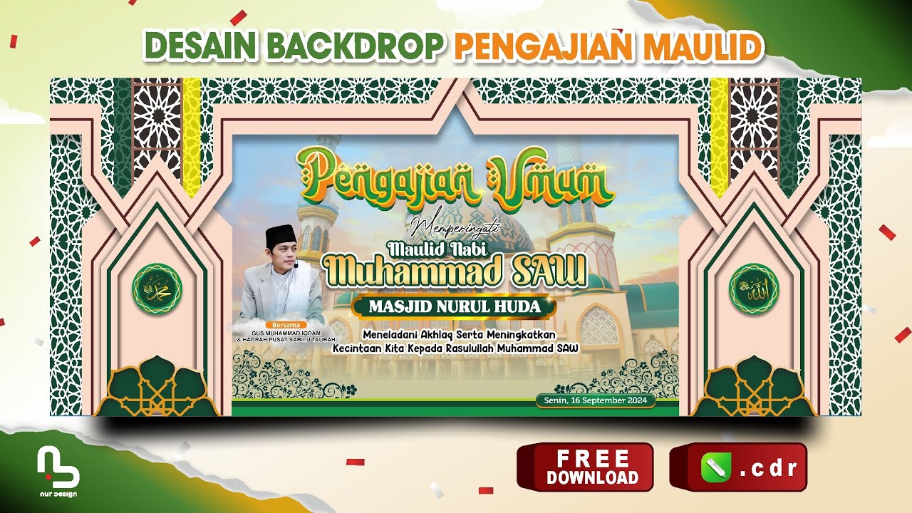Desain Backdrop Pengajian Maulid Nabi Muhammad SAW 1446 H - Coreldraw #nurdesigns
