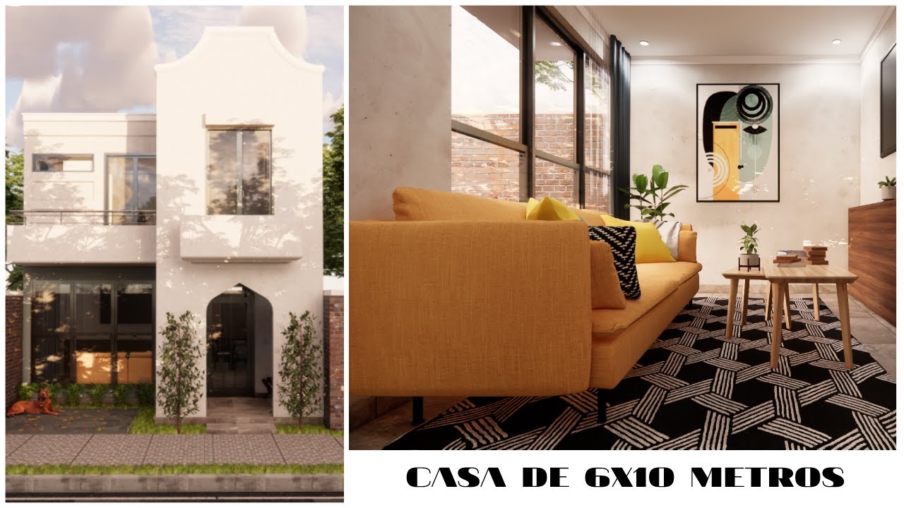 🏡 CASA de 6 x 10 Metros - PLANO de CASA con 2 Dormitorios - 60m2