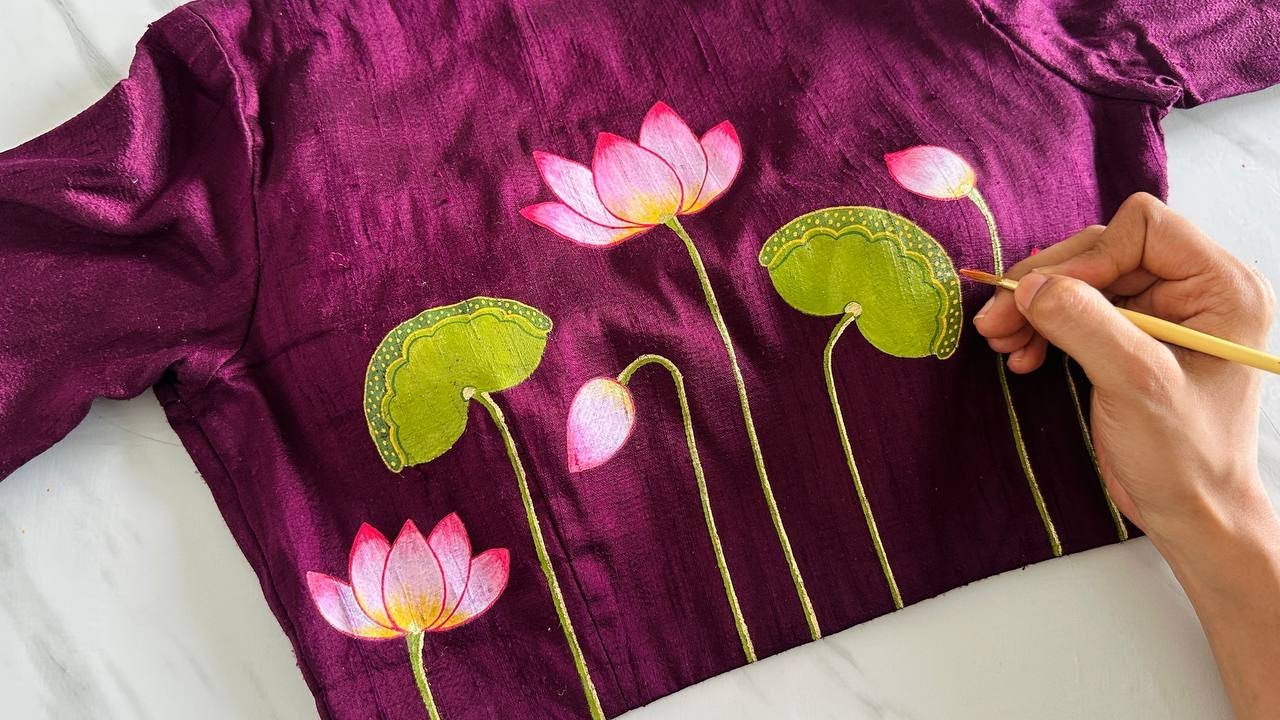 Fabric Painting Tutorial | Easy Pichwai Lotus Painting on Fabric | Hand Painting on Blouse
