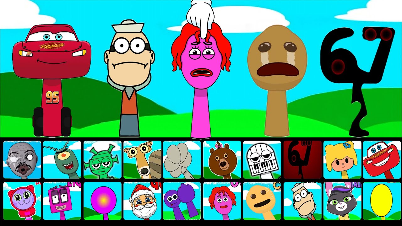 🔥 NEW Sprunki OCs Characters - Ovy Oval , Cookie Soap Meme , Barnaceboy , 67 , Lightning MCQueen
