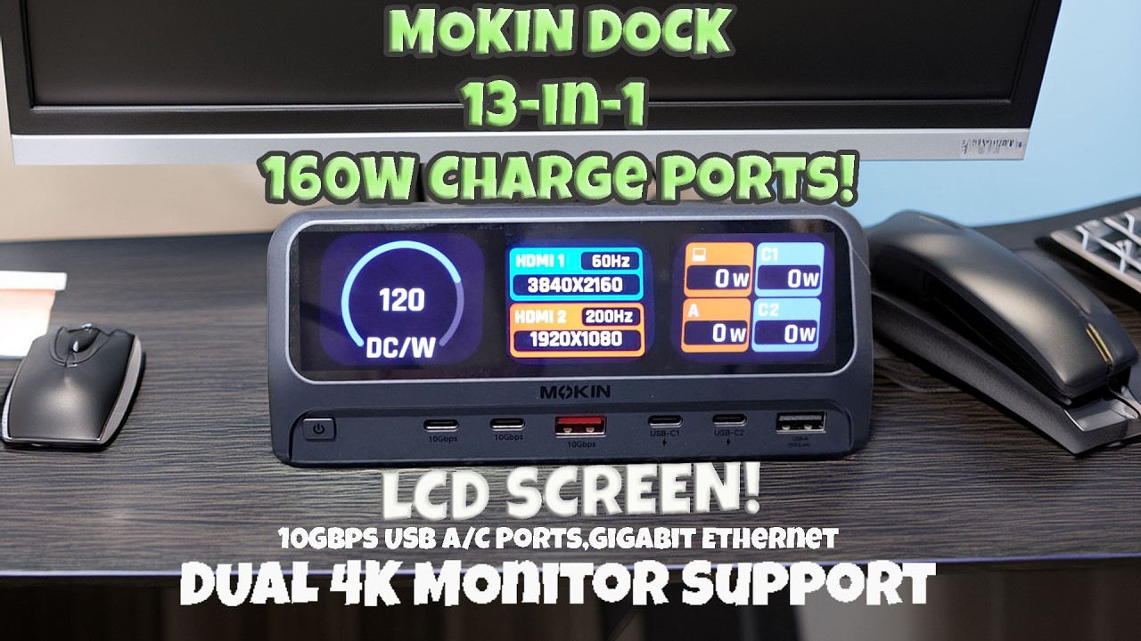 Док-станция Mokin Dock с двумя дисплеями, 10 Гбит/с и ЖК-экраном!