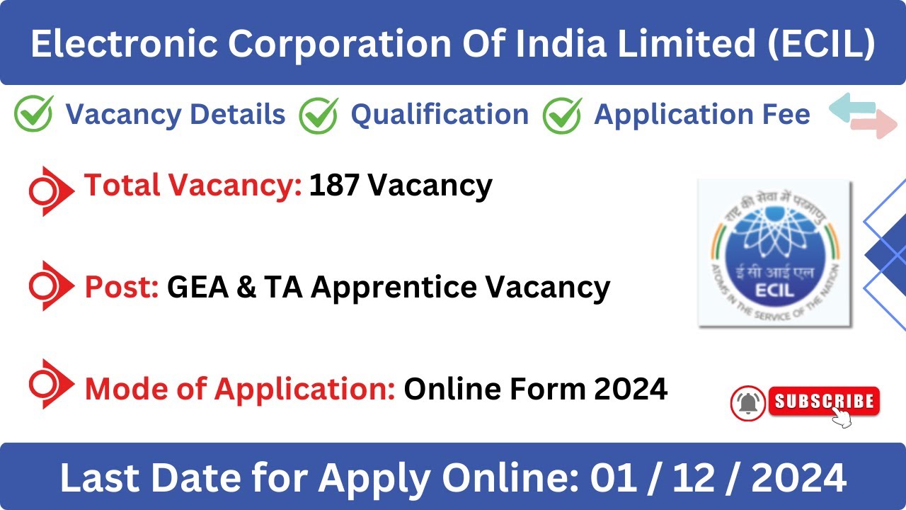 ECIL Apprentice Recruitment 2024 | Apply Online for 187 Posts | Sarkari Naukri Bell