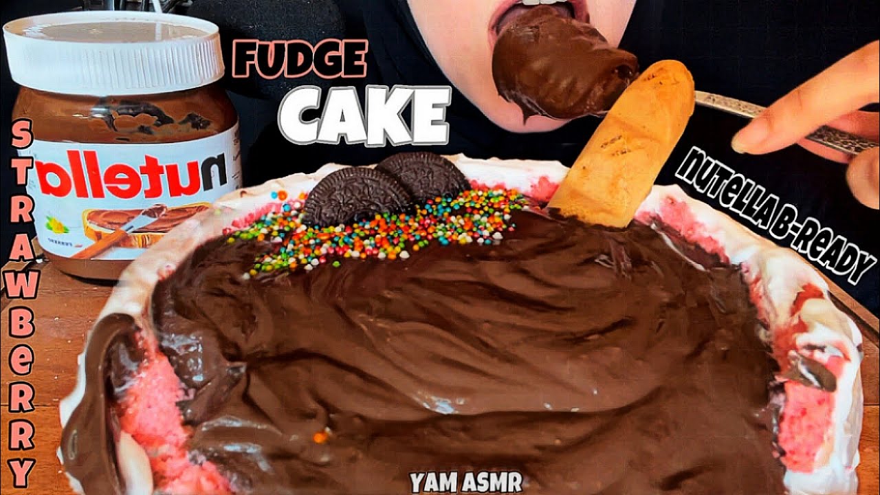 🍫ASMR NUTELLA FUDGE STRAWBERRY LAVA, NUTELLA B-READY MUKBANG/딸기 용암/イチゴ溶岩/草莓熔岩/كعكة الفراوله اللافا