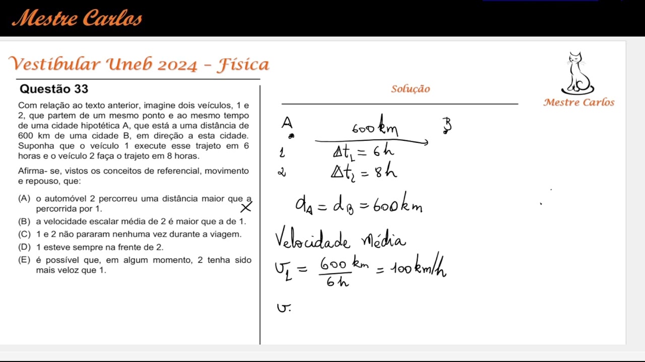 Vestibular UNEB 2024 - Questão 33 Velocidade Relativa